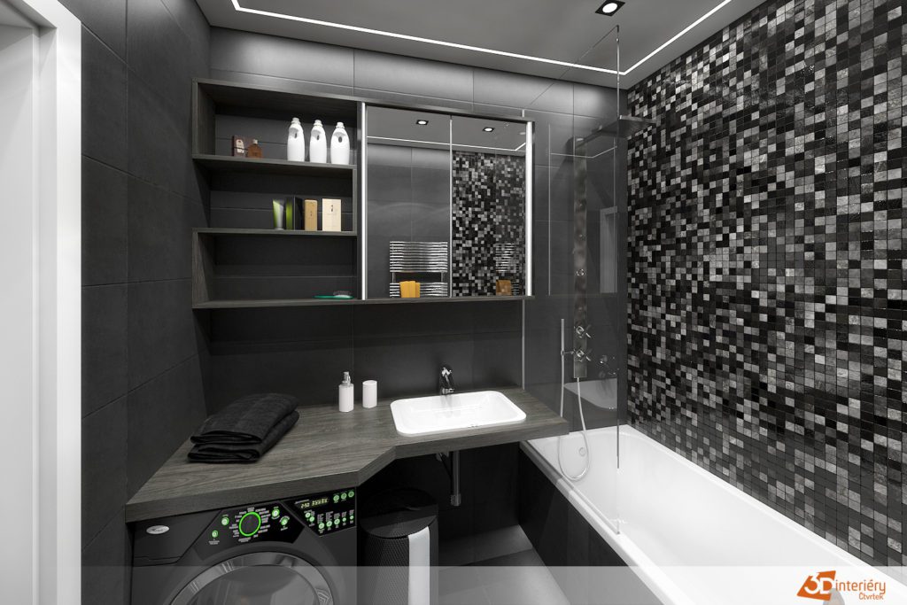 Mozaiková a útulná koupelna v malém prostoru , působí luxusním dojmem. Místo realizace bylo Brno.